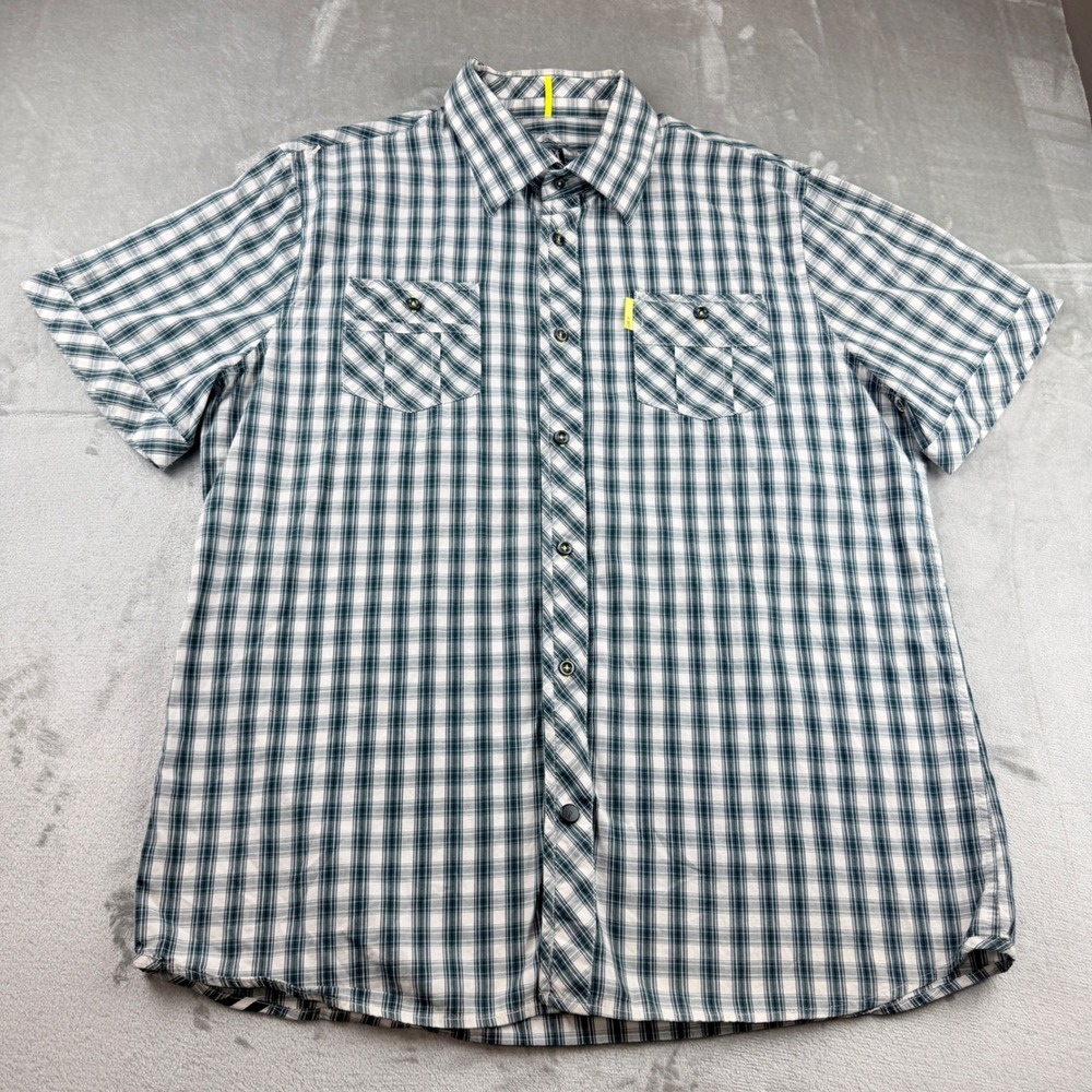 Cavi Men's Short Sleeve Plaid Button Up Shirt 4XL Green White Cotton Casual